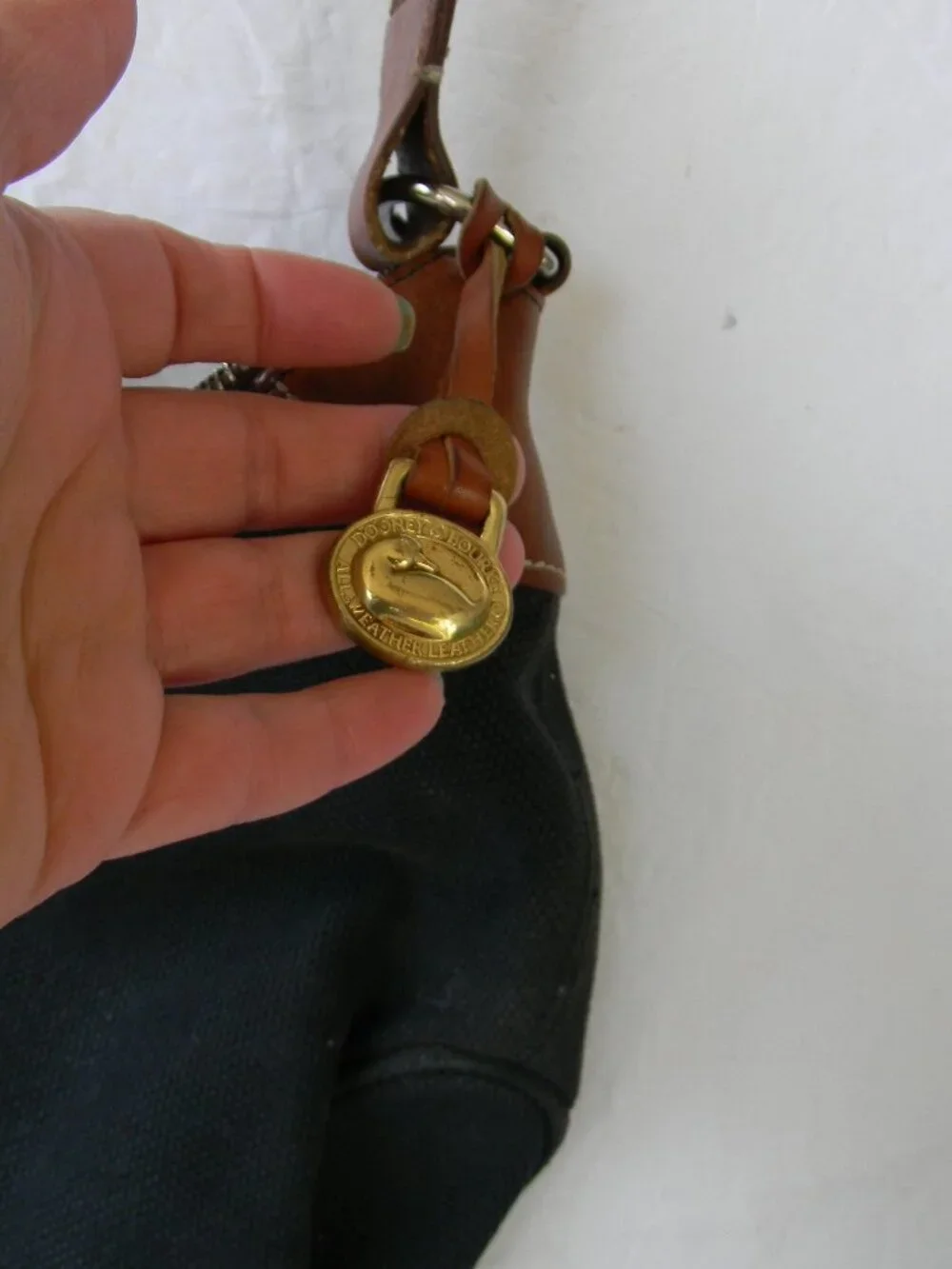 Vintage Dooney & Bourke Black Canvas/Leather Hobo Shoulder Bag Gold Hardware